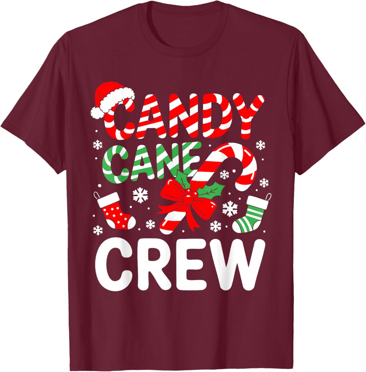 Candy Cane Crew Shirt Adult Men Women Kids Christmas Pajamas T-Shirt - T-Shirt | Maroon