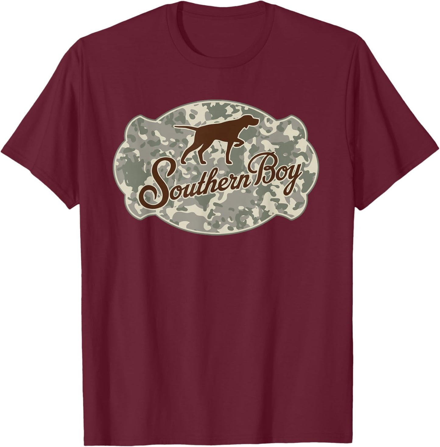 Southern Boy Camouflage Hunting Dog Hello Hunting Season T-Shirt - T-Shirt | Maroon