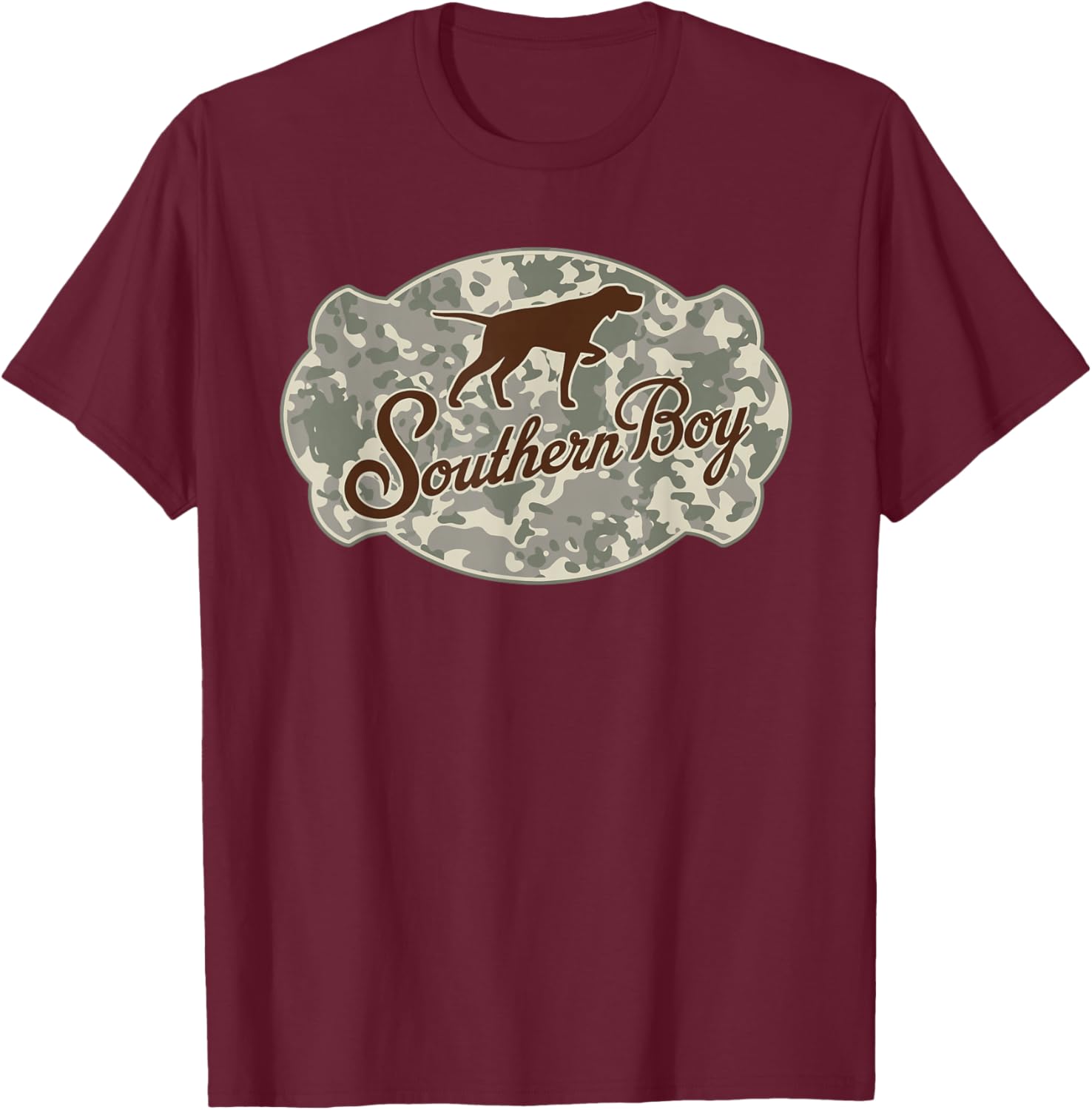 Southern Boy Camouflage Hunting Dog Hello Hunting Season T-Shirt - T-Shirt | Maroon