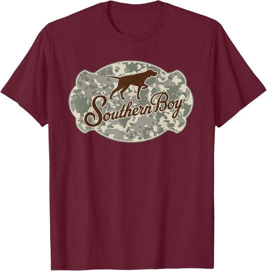Southern Boy Camouflage Hunting Dog Hello Hunting Season T-Shirt - T-Shirt | Maroon