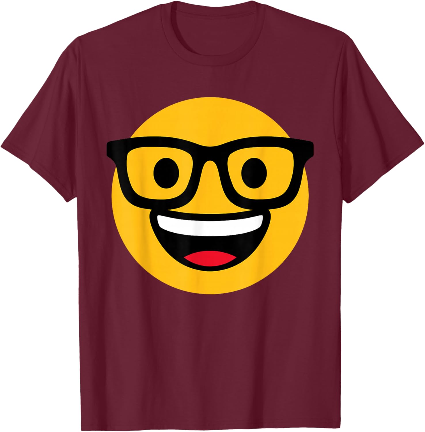 Funny Emoticon Nerd Buckteeth Nerdy Face with Glasses T-Shirt - T-Shirt | Maroon