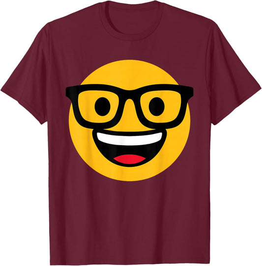 Funny Emoticon Nerd Buckteeth Nerdy Face with Glasses T-Shirt - T-Shirt | Maroon