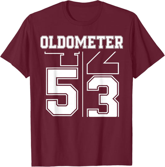 Oldometer 52-53 53rd Birthday Sport Text 53 Year Old T-Shirt - T-Shirt | Maroon