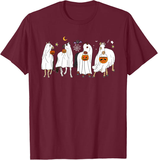 Horse Ghost Halloween Pumpkin Horseback Riding Equestrian T-Shirt - T-Shirt | Maroon