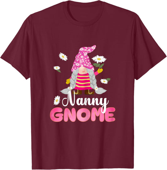 Cute Nanny Gnome Flower Gifts For Mother's Day Mom Grandma T-Shirt - T-Shirt | Maroon