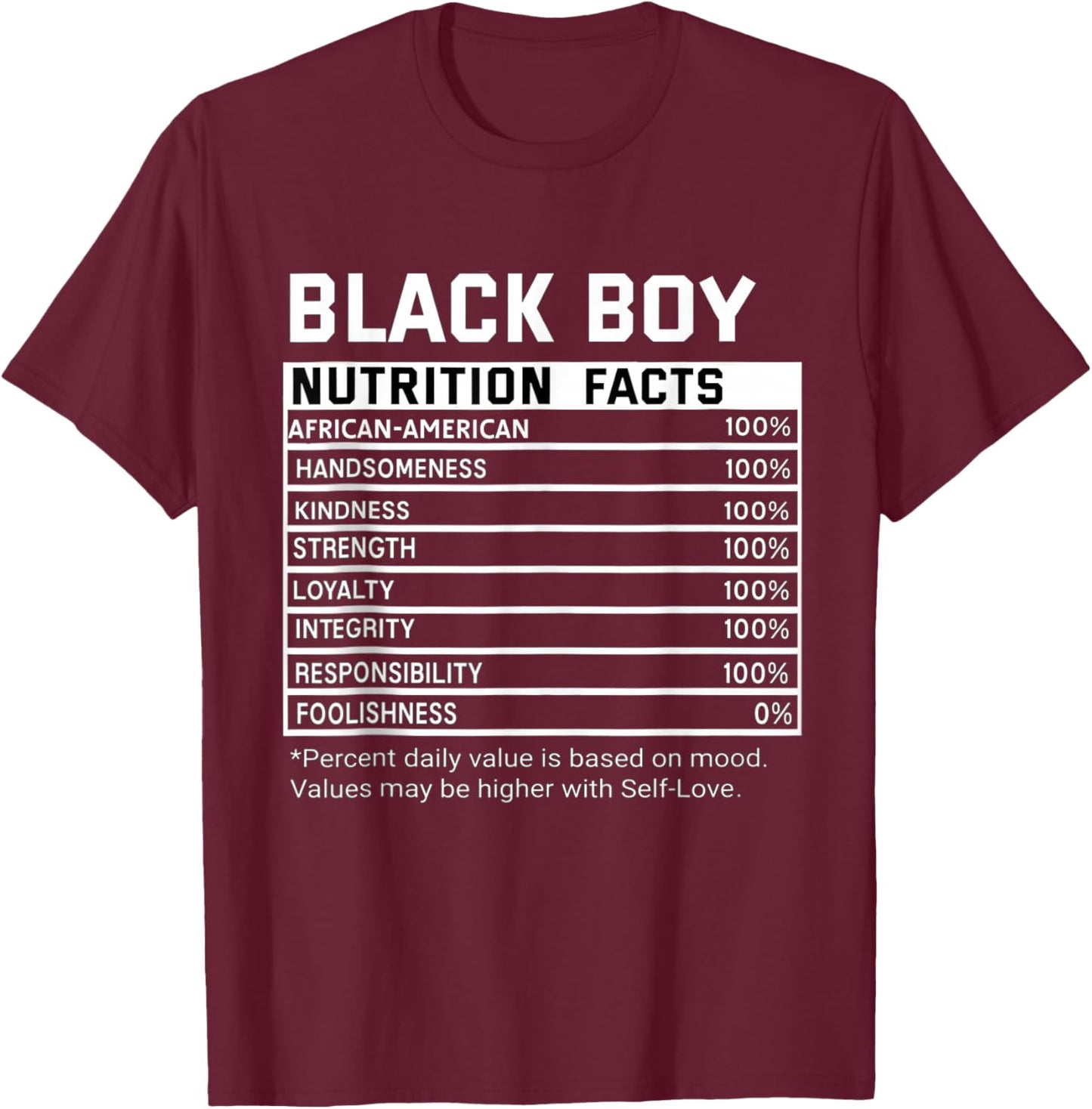 Black History Month Nutrition Facts Black Boy Melanin Boys T-Shirt - T-Shirt | Maroon