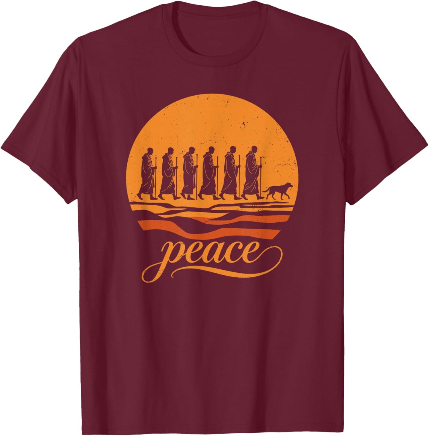 Walk for Peace Buddhist Monks Inspirational Journey T-Shirt - T-Shirt | Maroon
