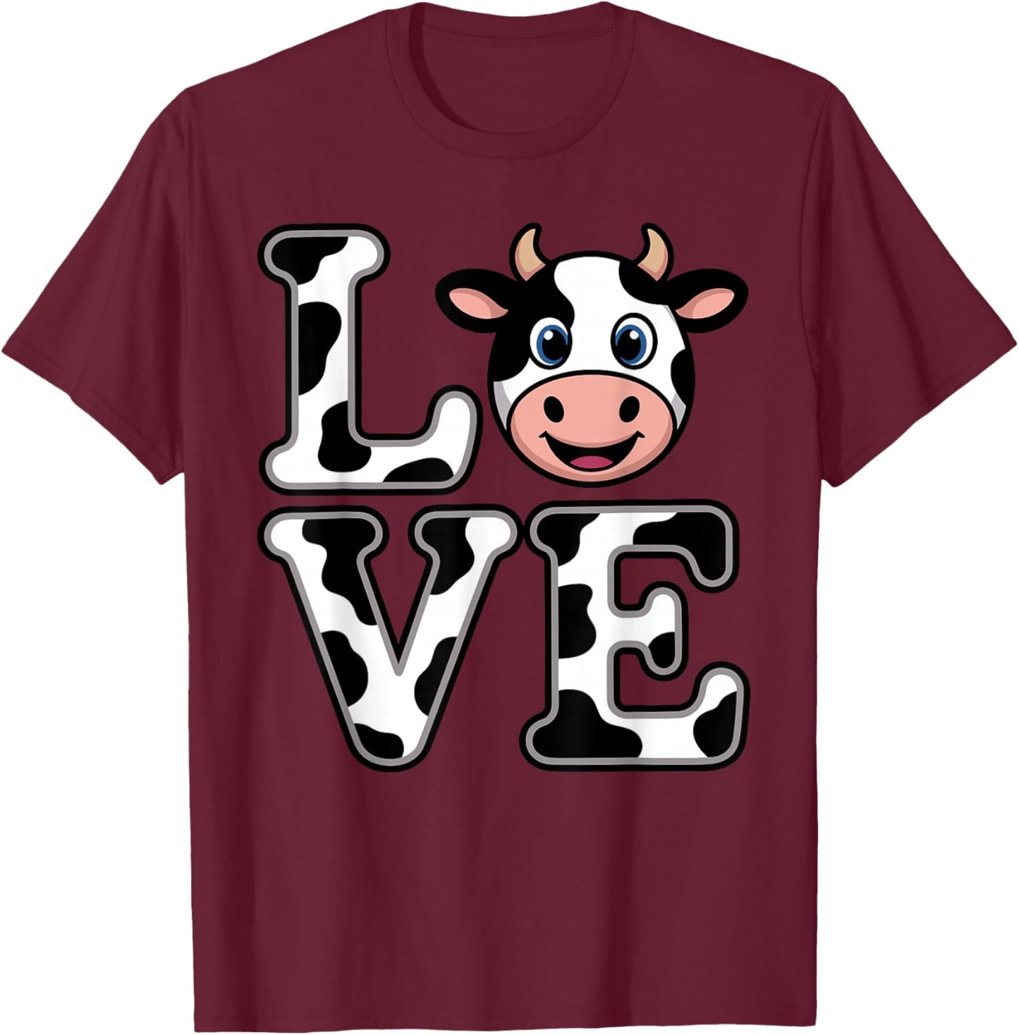 Cute Cow Art Women Kids Farmer Cow Themed Cow Lover T-Shirt - T-Shirt | Maroon