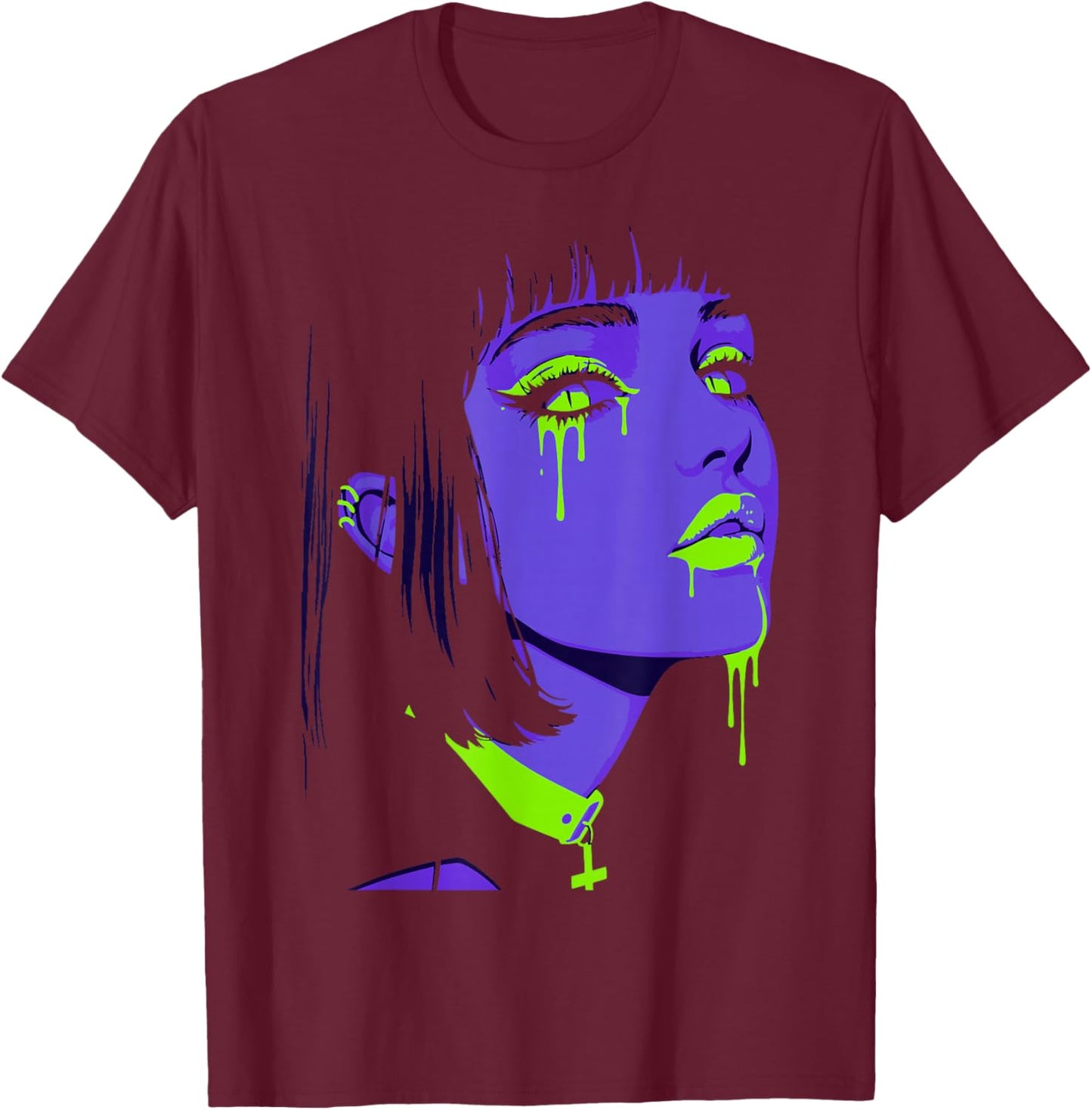 Cybergoth Cybercore Grunge Punk Goth Girl Alt Anime Manga T-Shirt - T-Shirt | Maroon