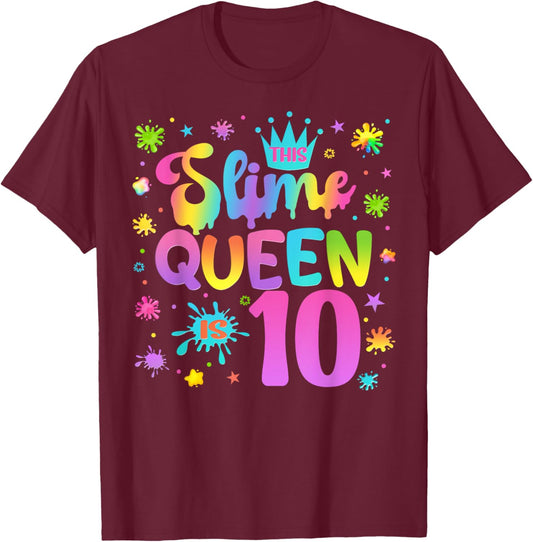 Slime Birthday Party Girl Colorful Outfit T-Shirt - T-Shirt | Maroon