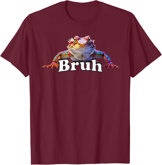 Vibrant Bearded Dragon Meme Design Featuring “Bruh” T-Shirt - T-Shirt | Maroon