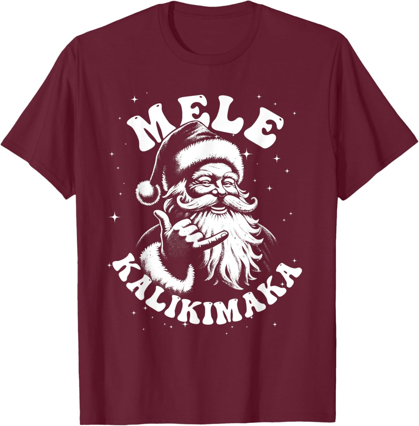 Retro Christmas Surf, Mele Kalikimaka Santa Shaka Hawaii T-Shirt - T-Shirt | Maroon