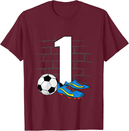 Kids 1st Birthday Boy Soccer Player Football 1 Year Old T-Shirt - T-Shirt | Maroon