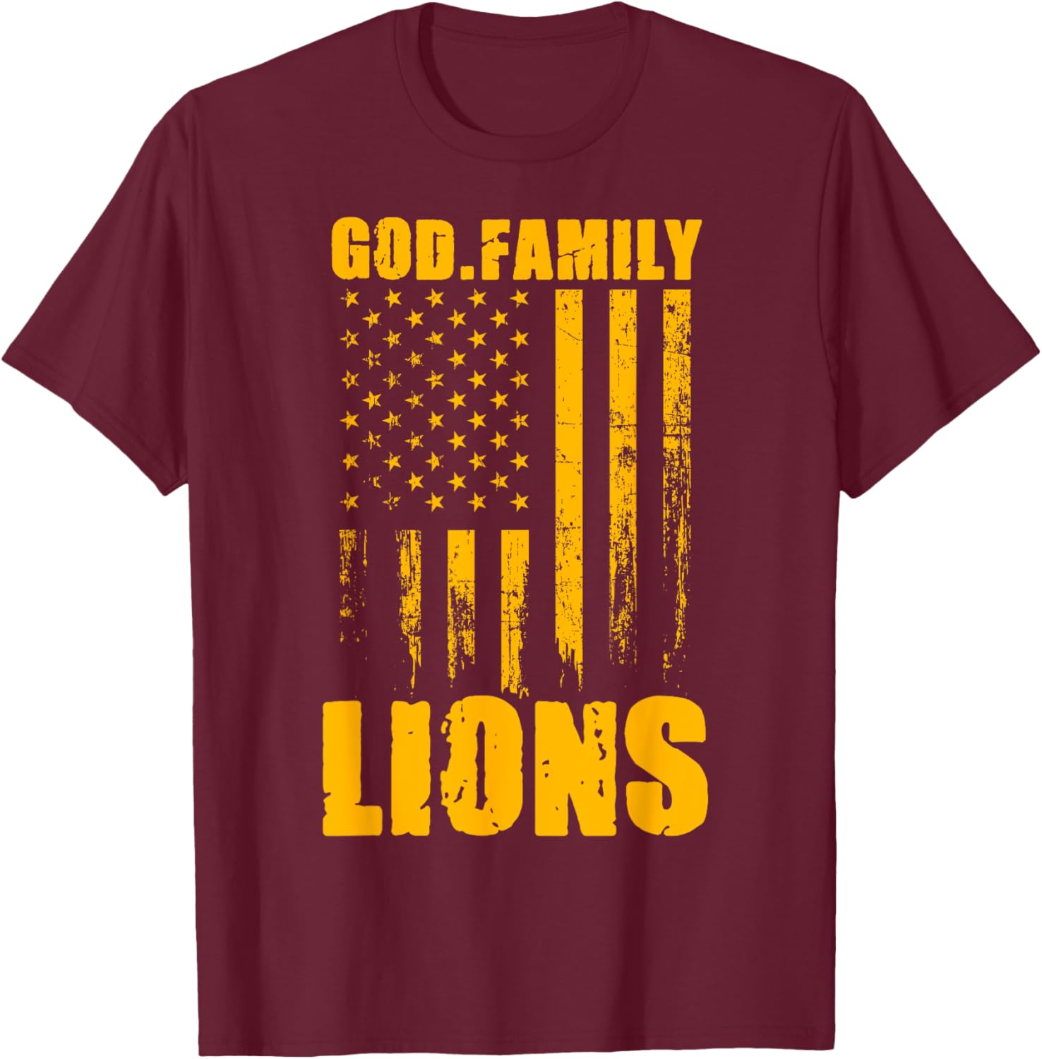 Mansfield Lions God. Family. Vintage USA Flag T-Shirt - T-Shirt | Maroon