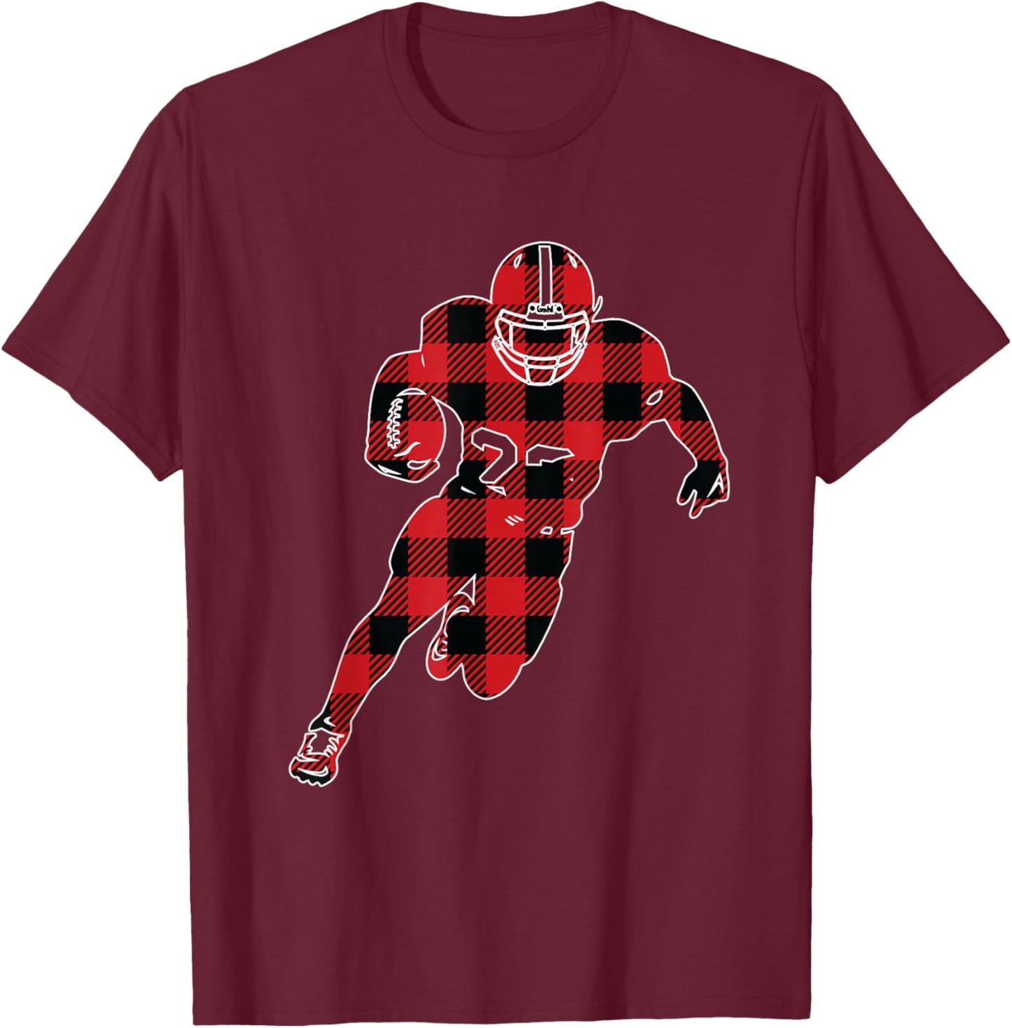 Red And Black Buffalo Plaid American Football Christmas T-Shirt - T-Shirt | Maroon