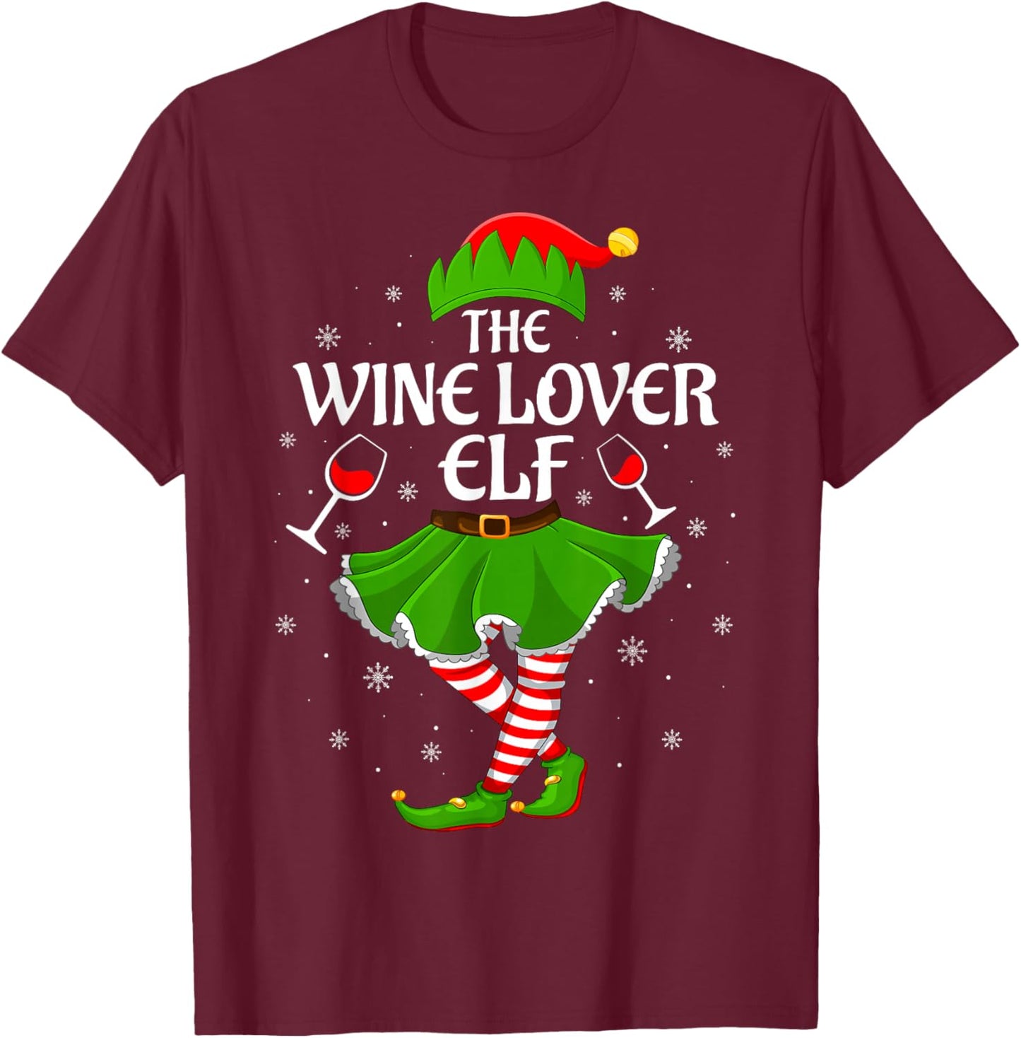 Wine Lover Elf Christmas Family Girls Women Elf Squad Xmas T-Shirt - T-Shirt | Maroon