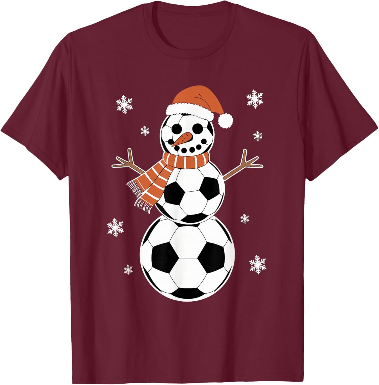Funny Christmas Soccer Balls As Snowman Men Boys Kids T-Shirt - T-Shirt | Maroon