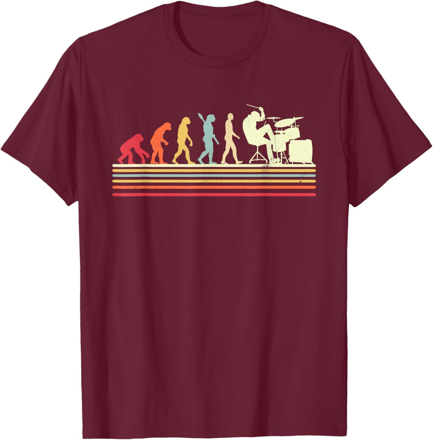 Drummer Evolution Art Retro Cool Drum Set Player Drumming T-Shirt - T-Shirt | Maroon