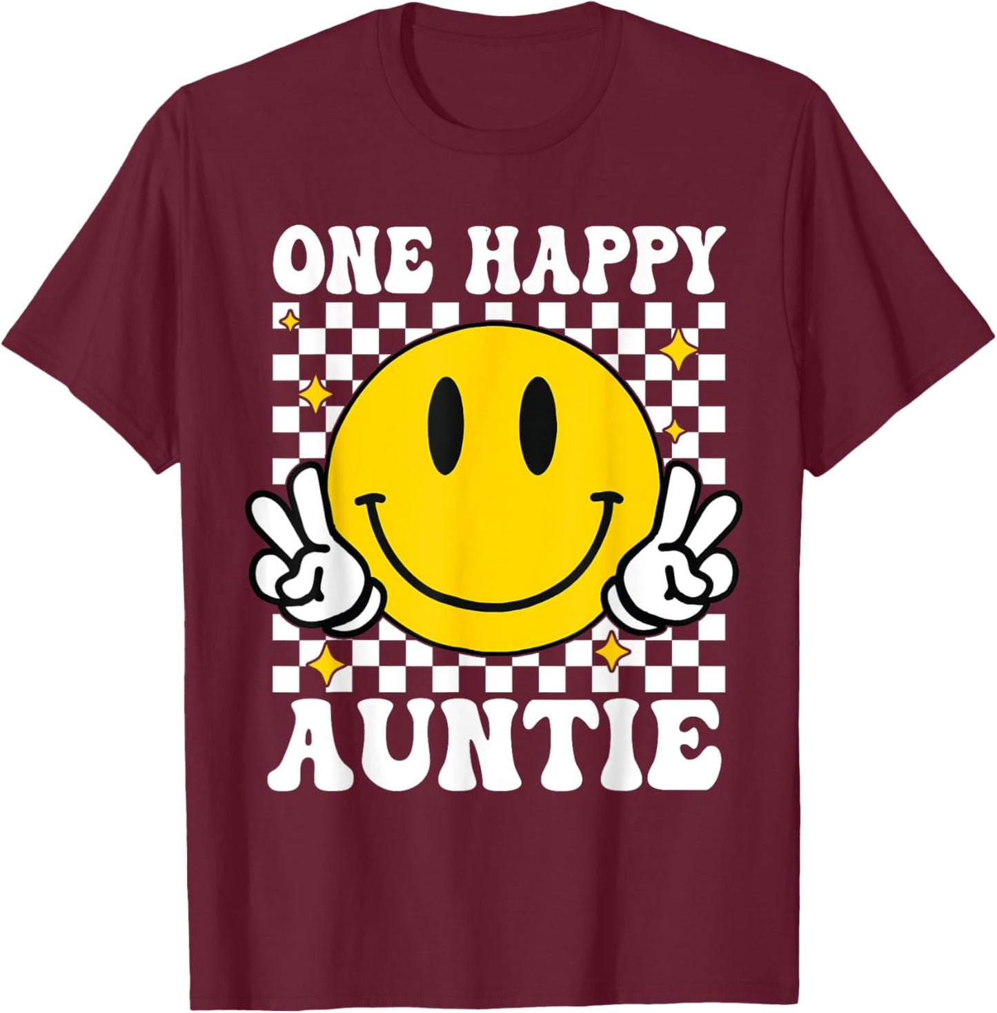 One Happy Dude Auntie happy face 1st Birthday Family T-Shirt - T-Shirt | Maroon