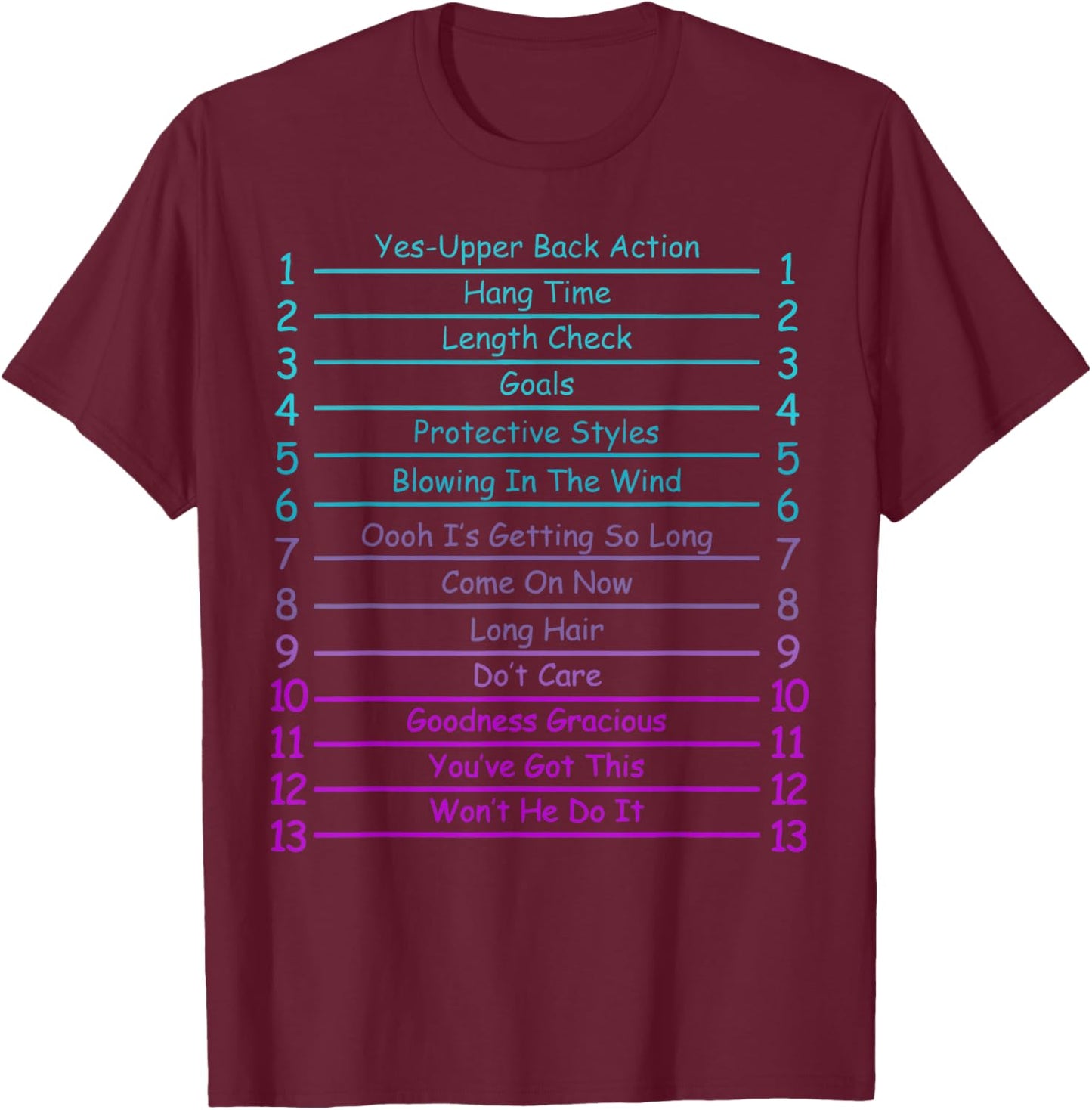 Track Your Long Natural Hair Length Check Hair Growth Chart T-Shirt - T-Shirt | Maroon