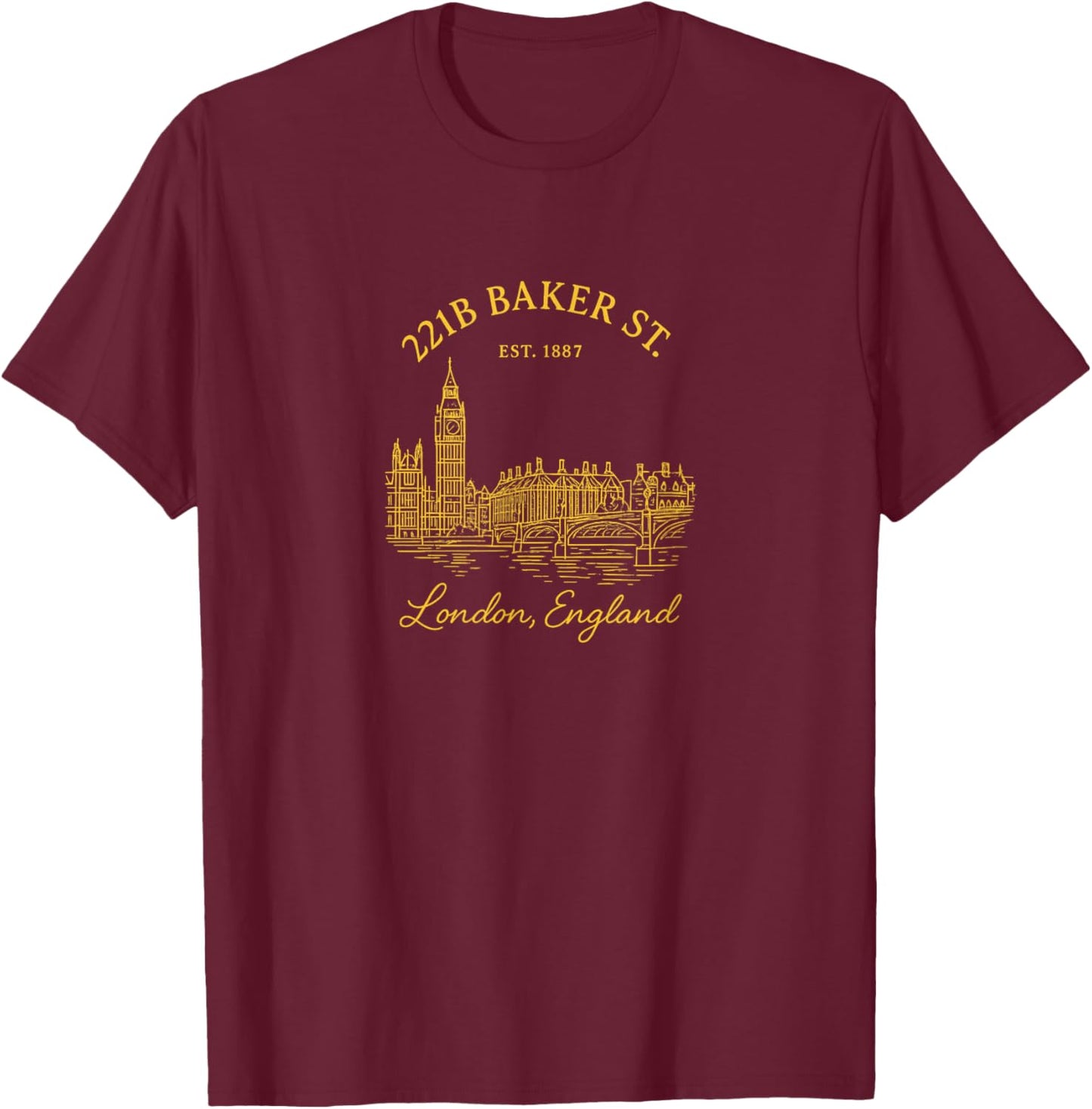 Sherlock Holmes 221B Baker Street London Vintage Design T-Shirt - T-Shirt | Maroon