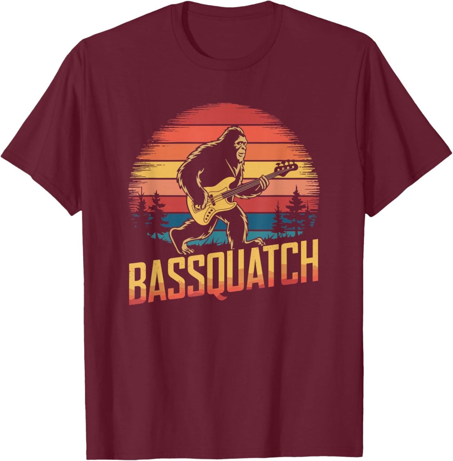 Bassquatch, Retro Bigfoot Bass Guitar Sasquatch T-Shirt - T-Shirt | Maroon