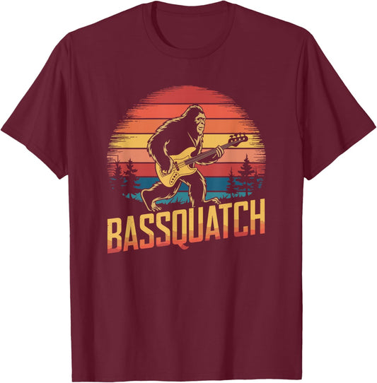 Bassquatch, Retro Bigfoot Bass Guitar Sasquatch T-Shirt - T-Shirt | Maroon