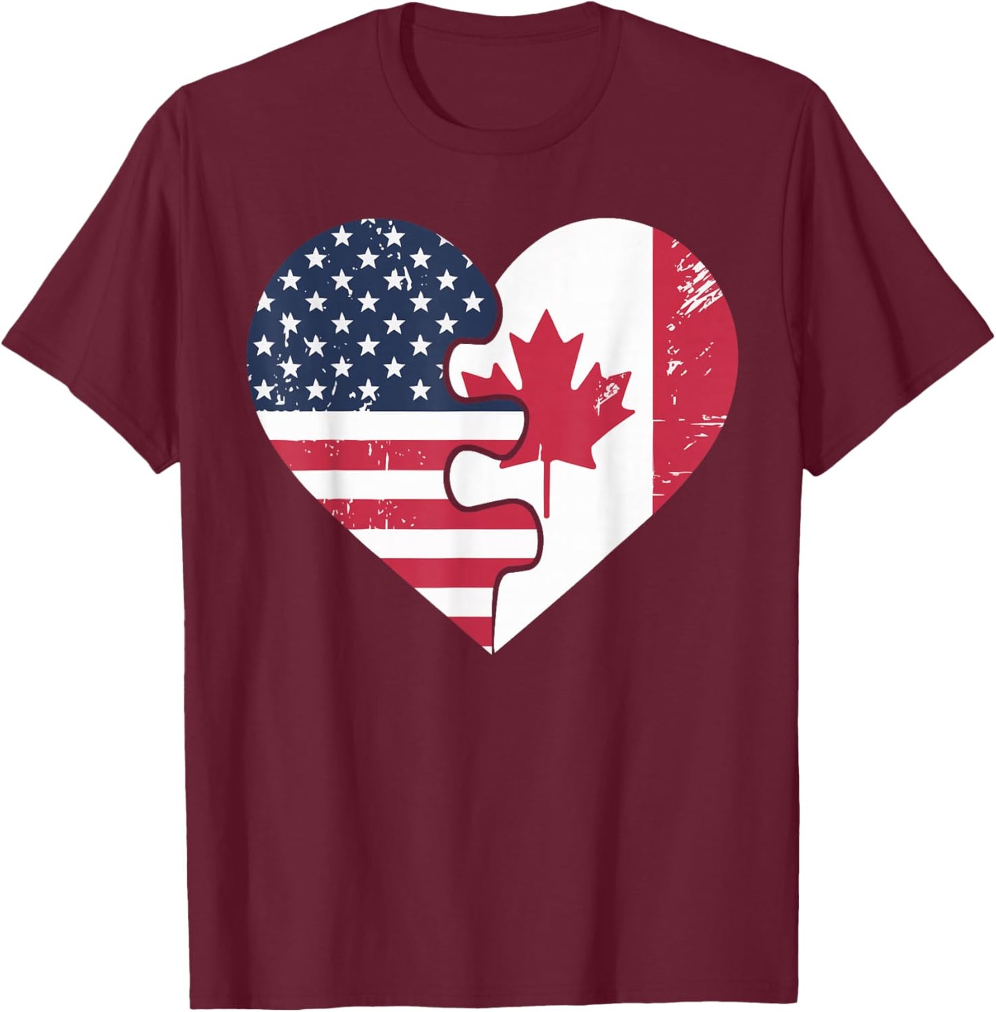 Half American Half Canadian USA Flag Canada America T-Shirt - T-Shirt | Maroon