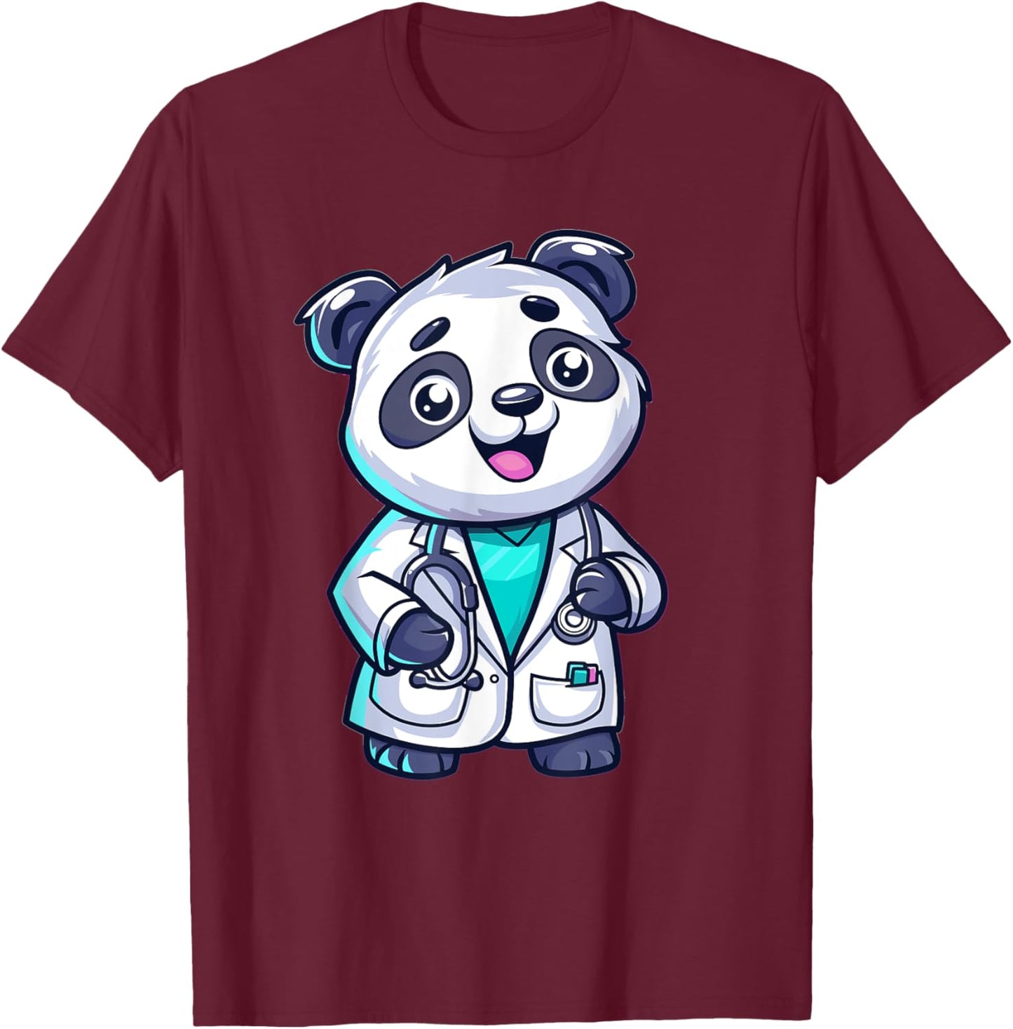 Cute Doctor Panda T-Shirt - T-Shirt | Maroon