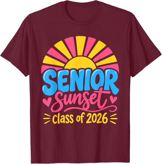 Senior Sunset Retro Graduation Class 2026 T-Shirt - T-Shirt | Maroon