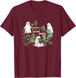 Cute Ghost Plant Lady Halloween Spooky Gardener Gift T-Shirt - T-Shirt | Maroon