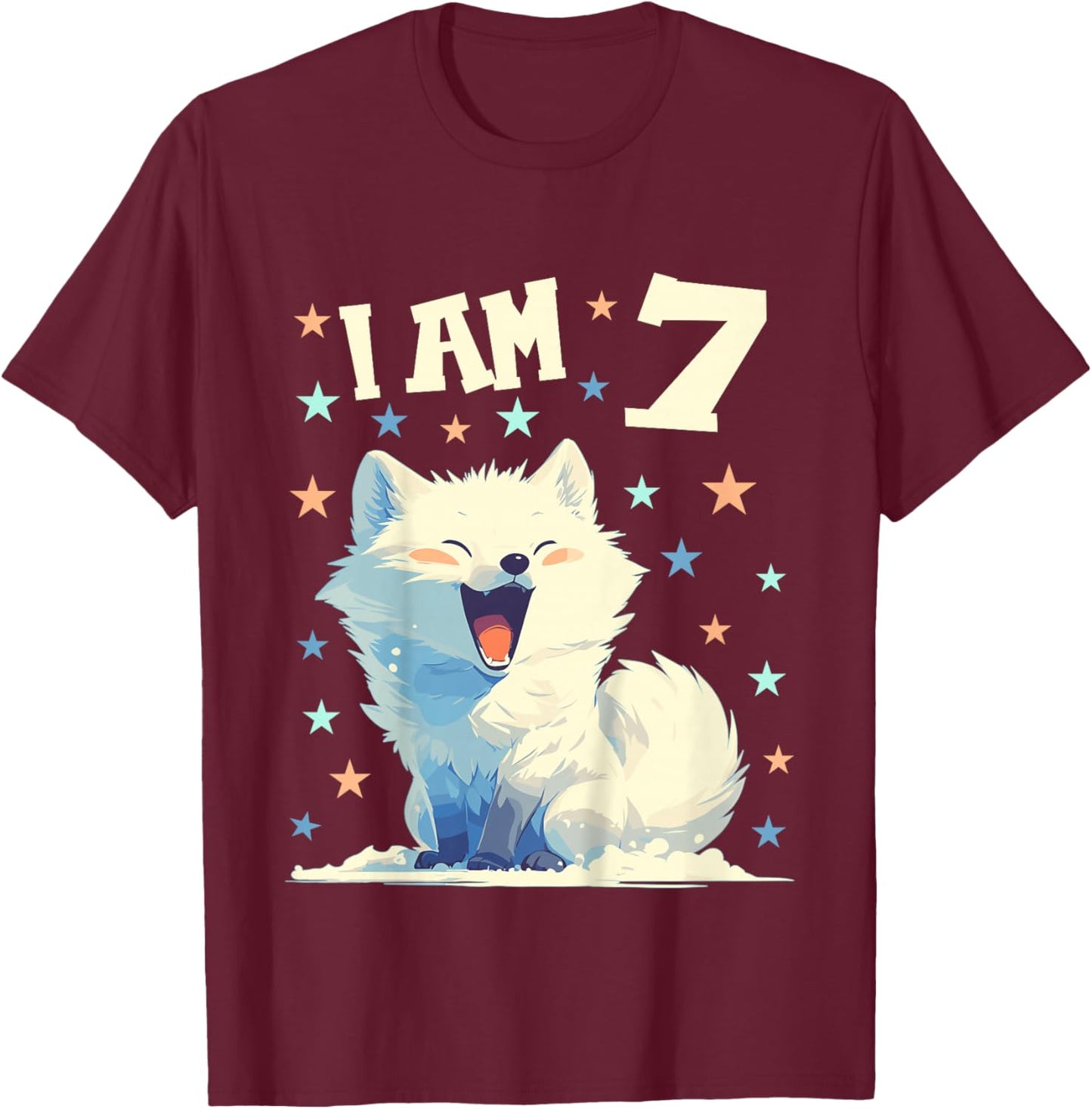 7 Years old 7 birthday Arctic Foxes Boy Girl Arctic Fox T-Shirt - T-Shirt | Maroon