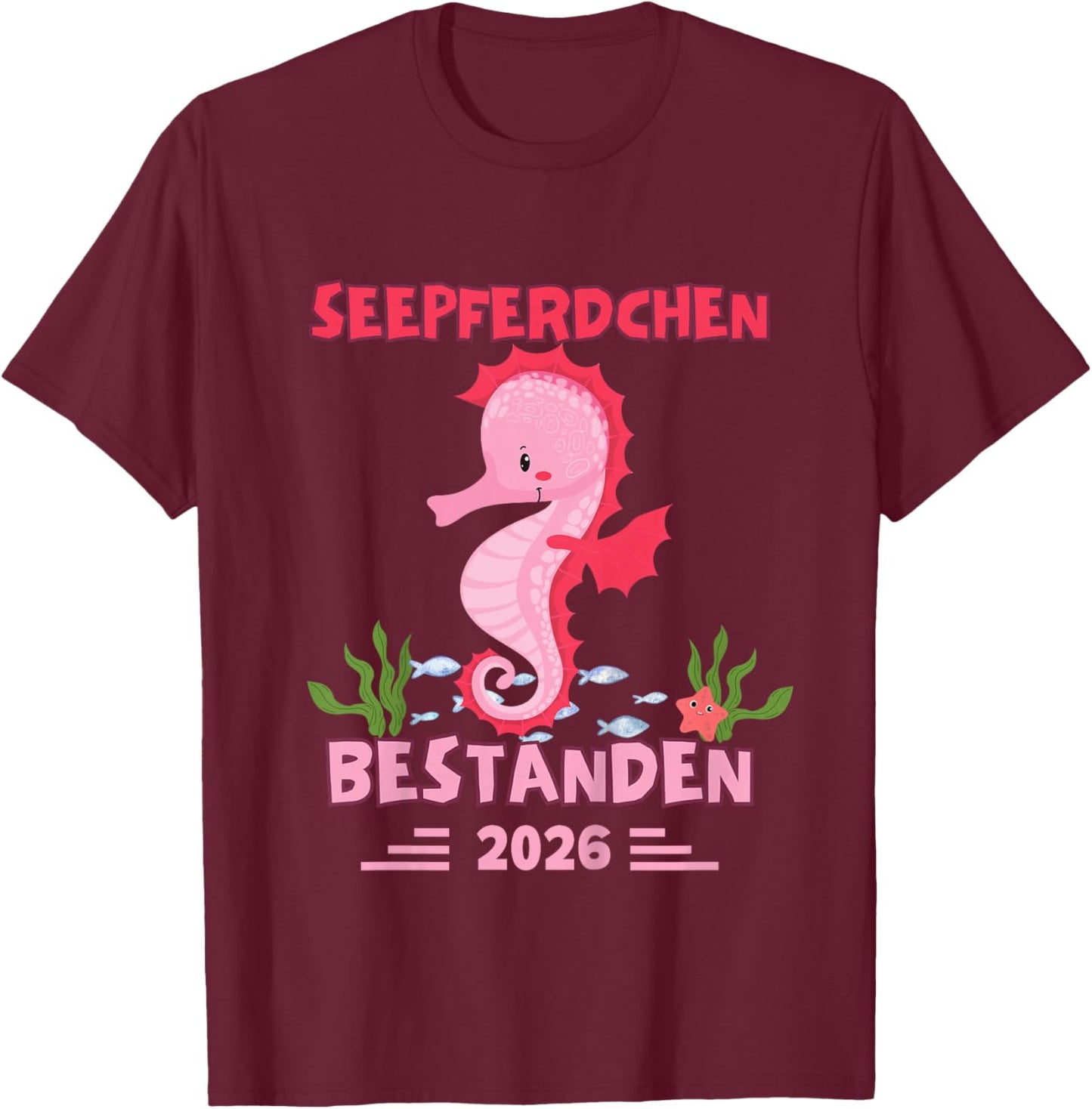 Seahorse Bestanden Frühschwimmer Badge, 2026 T-Shirt - T-Shirt | Maroon
