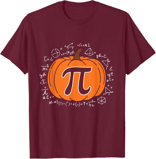 Pumpkin Pi Pie Math Teacher Funny Halloween Thanksgiving T-Shirt - T-Shirt | Maroon