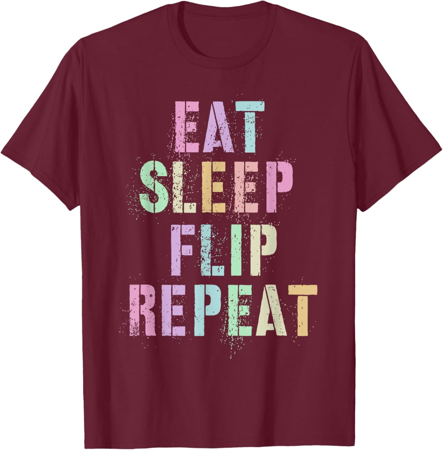 Fun Gymnast EAT SLEEP FLIP REPEAT Balance Beam Gymnastics T-Shirt - T-Shirt | Maroon