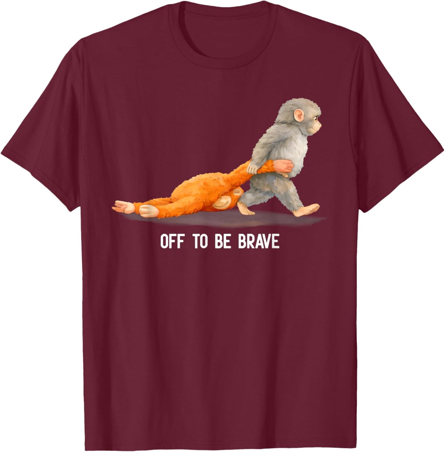 Off to Be Brave Monkey Punch Viral Baby Monkey Plush Meme T-Shirt - T-Shirt | Maroon