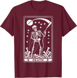 Retro Death Skeleton Tarot Card Astrology Happy Halloween T-Shirt - T-Shirt | Maroon