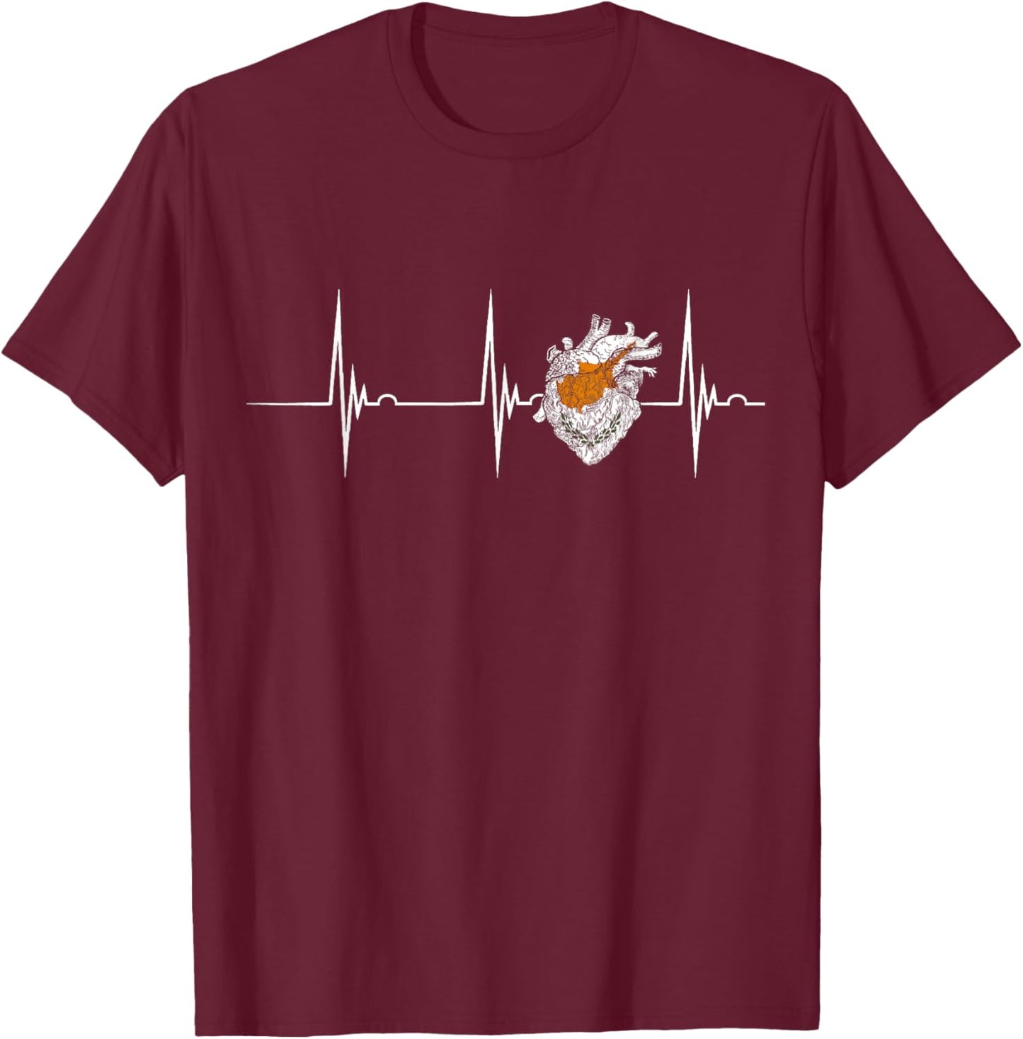 Cyprus Heart Heartbeat EKG Pulse Cypriot Roots Cypriot Flag T-Shirt - T-Shirt | Maroon