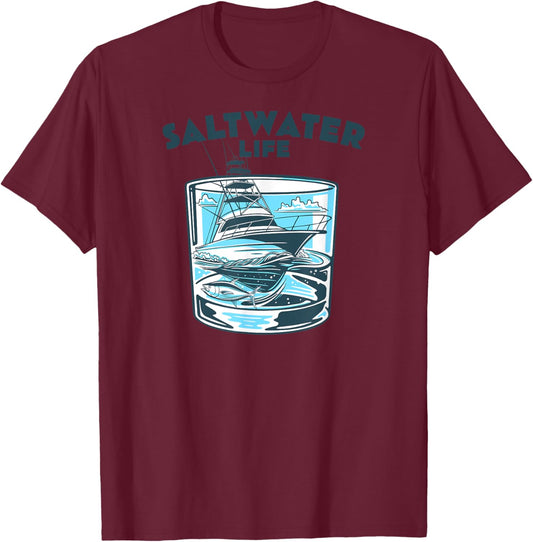 Saltwater Fishing Saltwater Life Glasses and Waves High Seas T-Shirt - T-Shirt | Maroon
