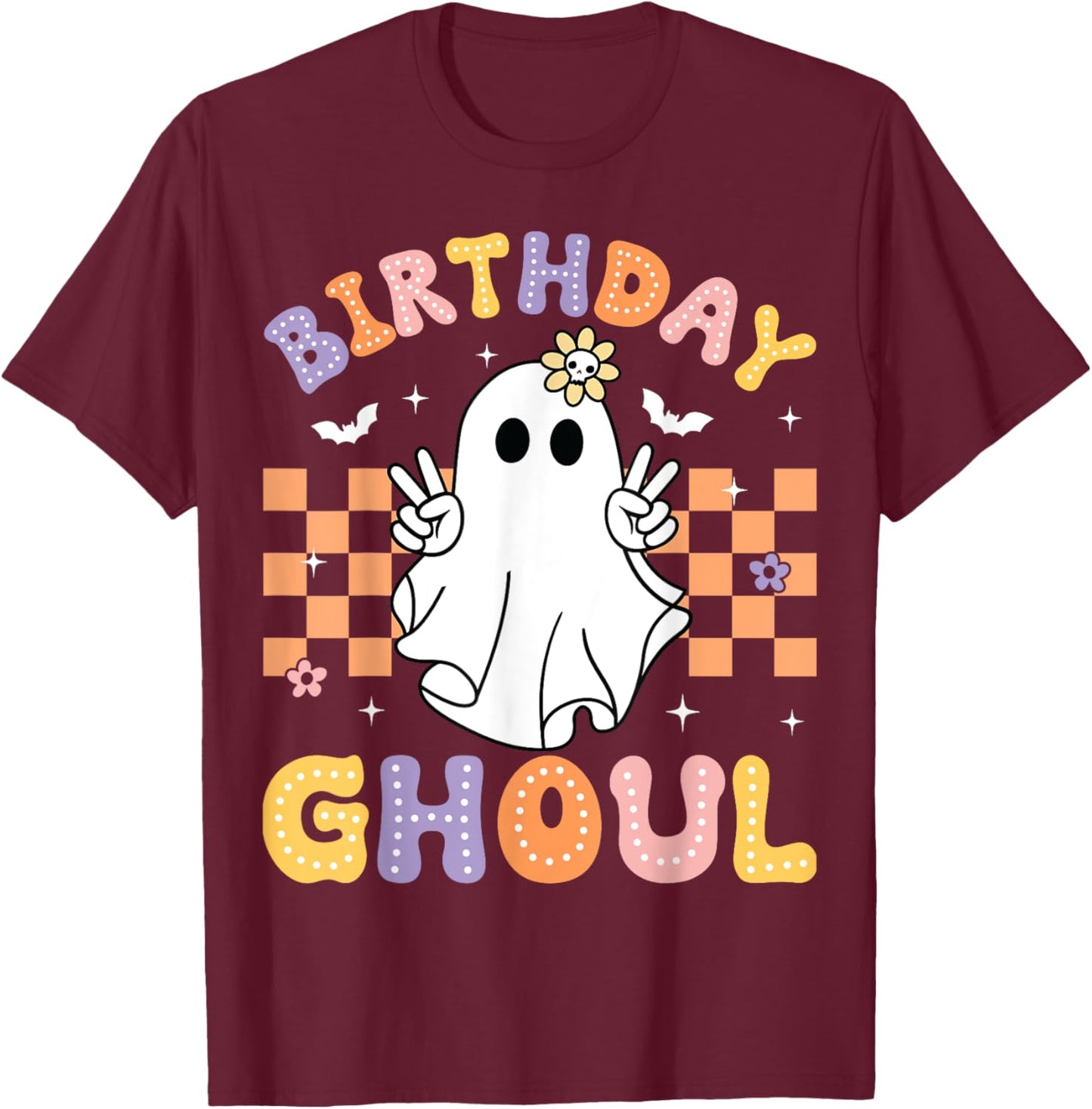 Birthday Ghoul Ghost Groovy Funny Halloween Birthday Party T-Shirt - T-Shirt | Maroon