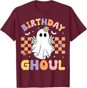 Birthday Ghoul Ghost Groovy Funny Halloween Birthday Party T-Shirt - T-Shirt | Maroon