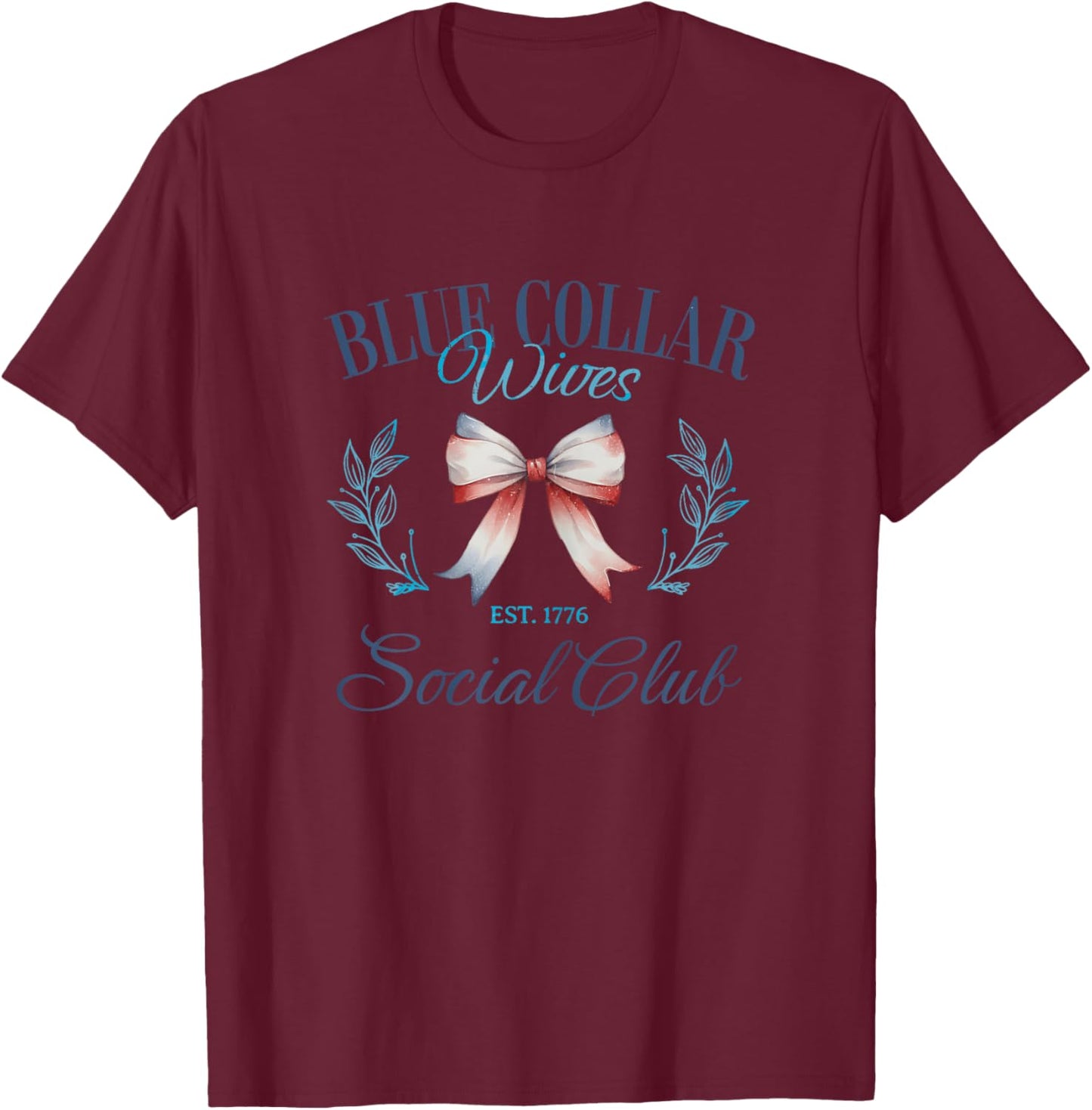 Blue Collar Wives Social Club EST 1776 4th of July Coquette Kids T-Shirt - T-Shirt | Maroon