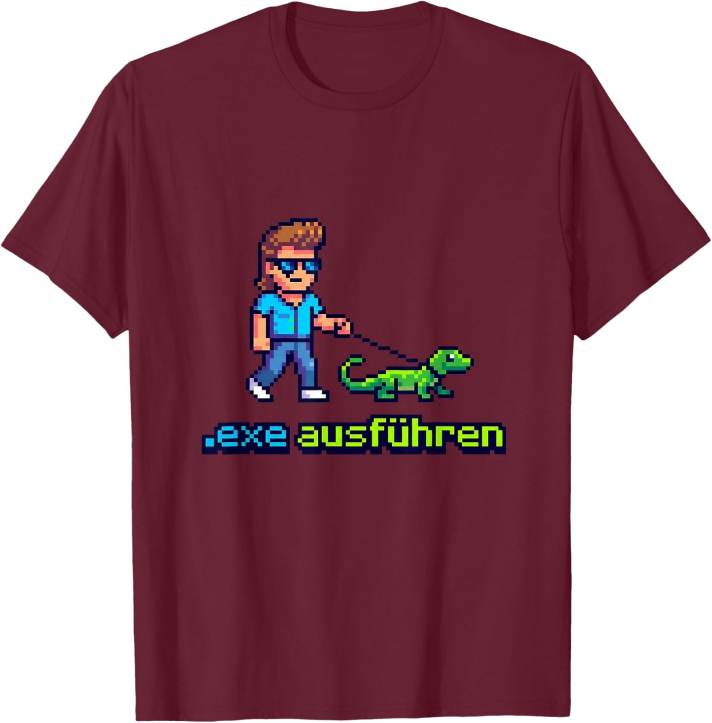 Lustiges IT Admin Nerd Pixel Outfit - Exe ausführen T-Shirt - T-Shirt | Maroon