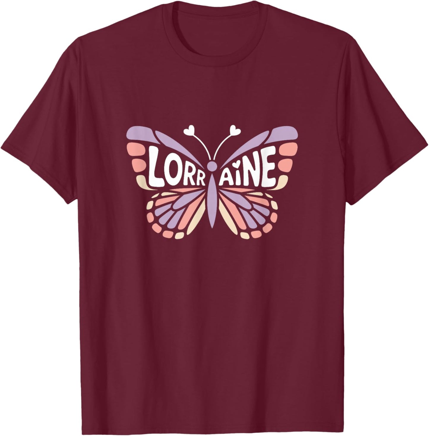Lorraine Butterfly - Personalized Cute Name Word Art T-Shirt - T-Shirt | Maroon