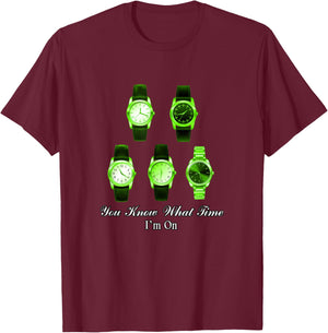 Green Color The Time I'm On Green Graphic T-Shirt - T-Shirt | Maroon