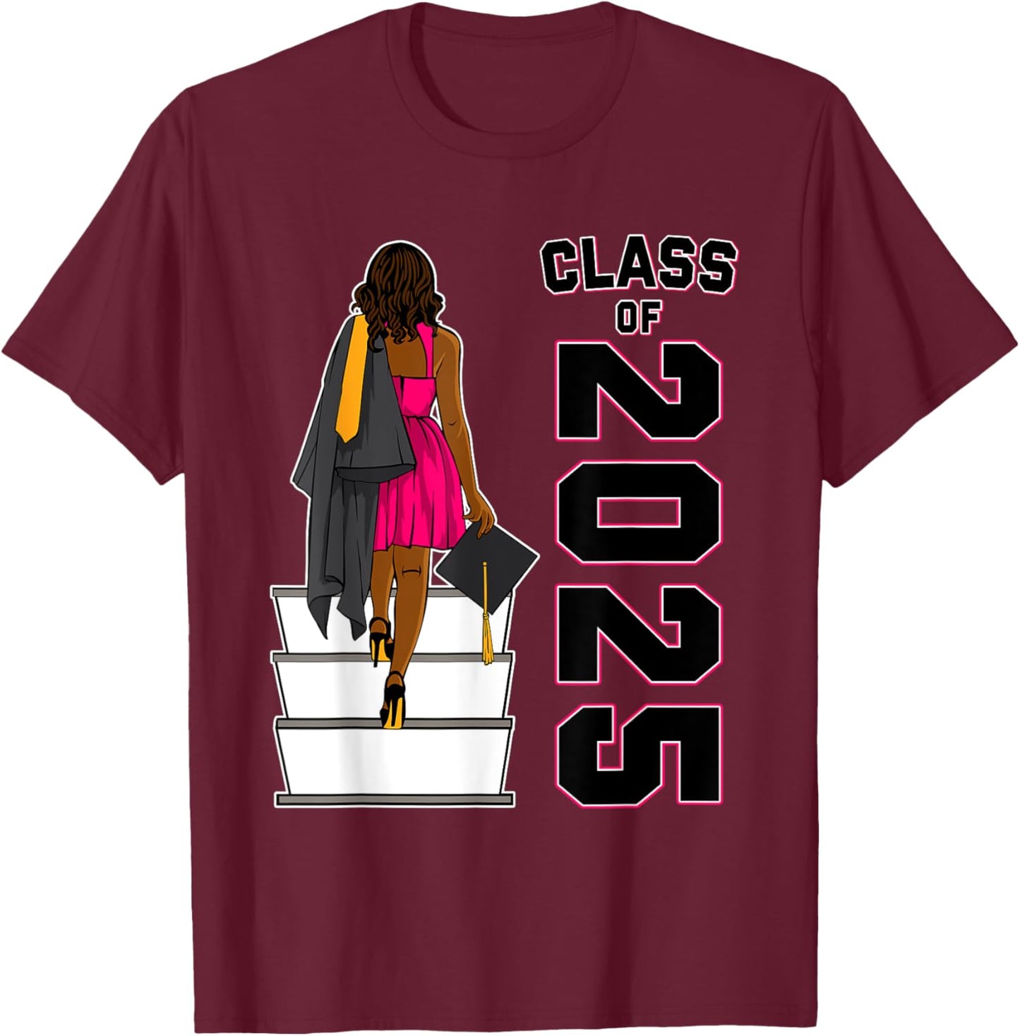 African American Afro Black Girl Graduation Class Of 2025 T-Shirt - T-Shirt | Maroon