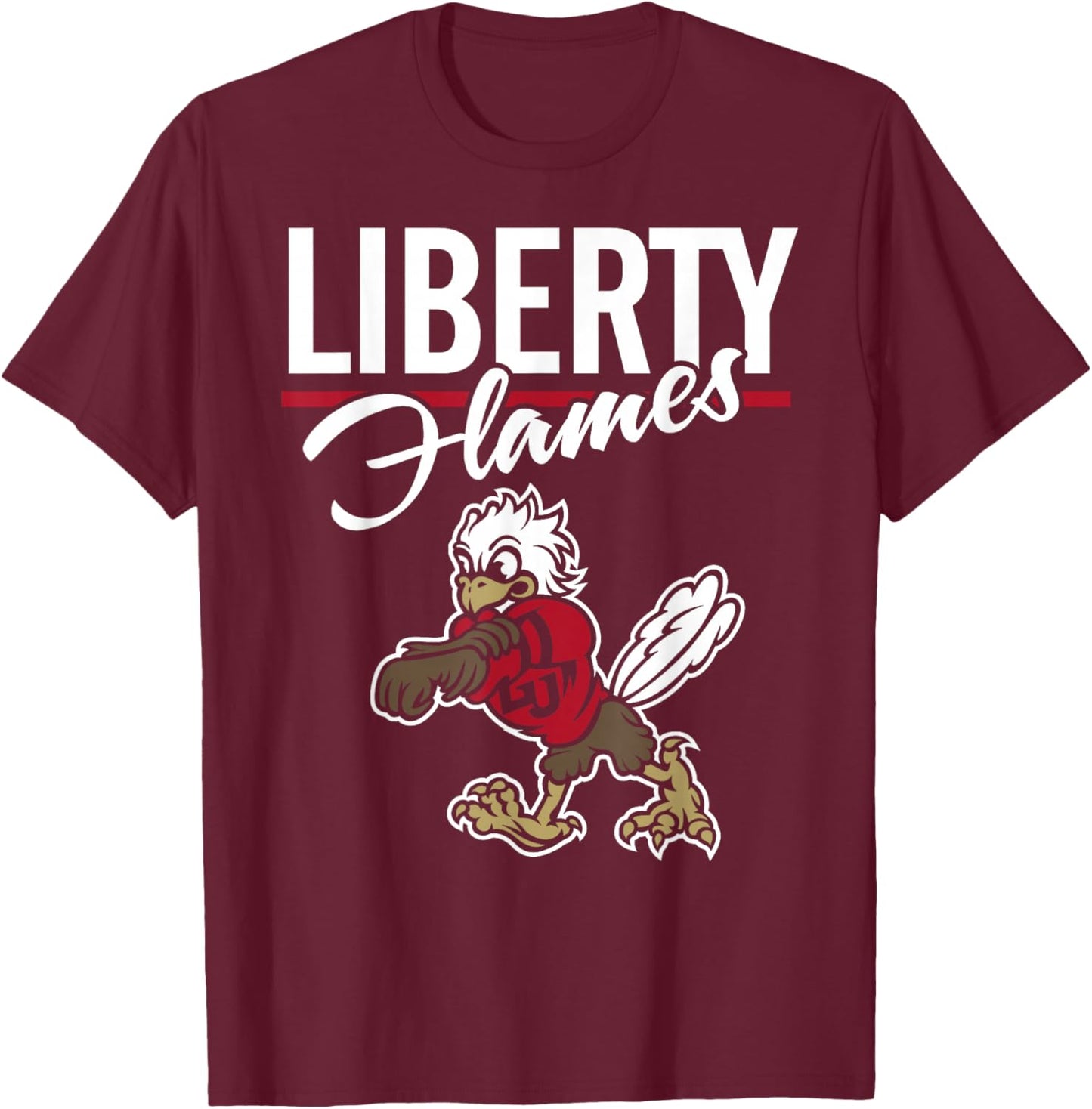 Liberty Flames Mascot Navy Officially Licensed T-Shirt - T-Shirt | Maroon