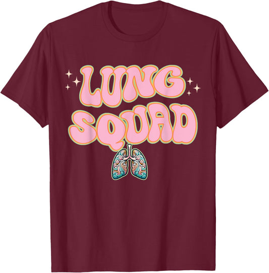 Funny Respiratory Therapist RT Lung Squad Retro Lungs T-Shirt - T-Shirt | Maroon