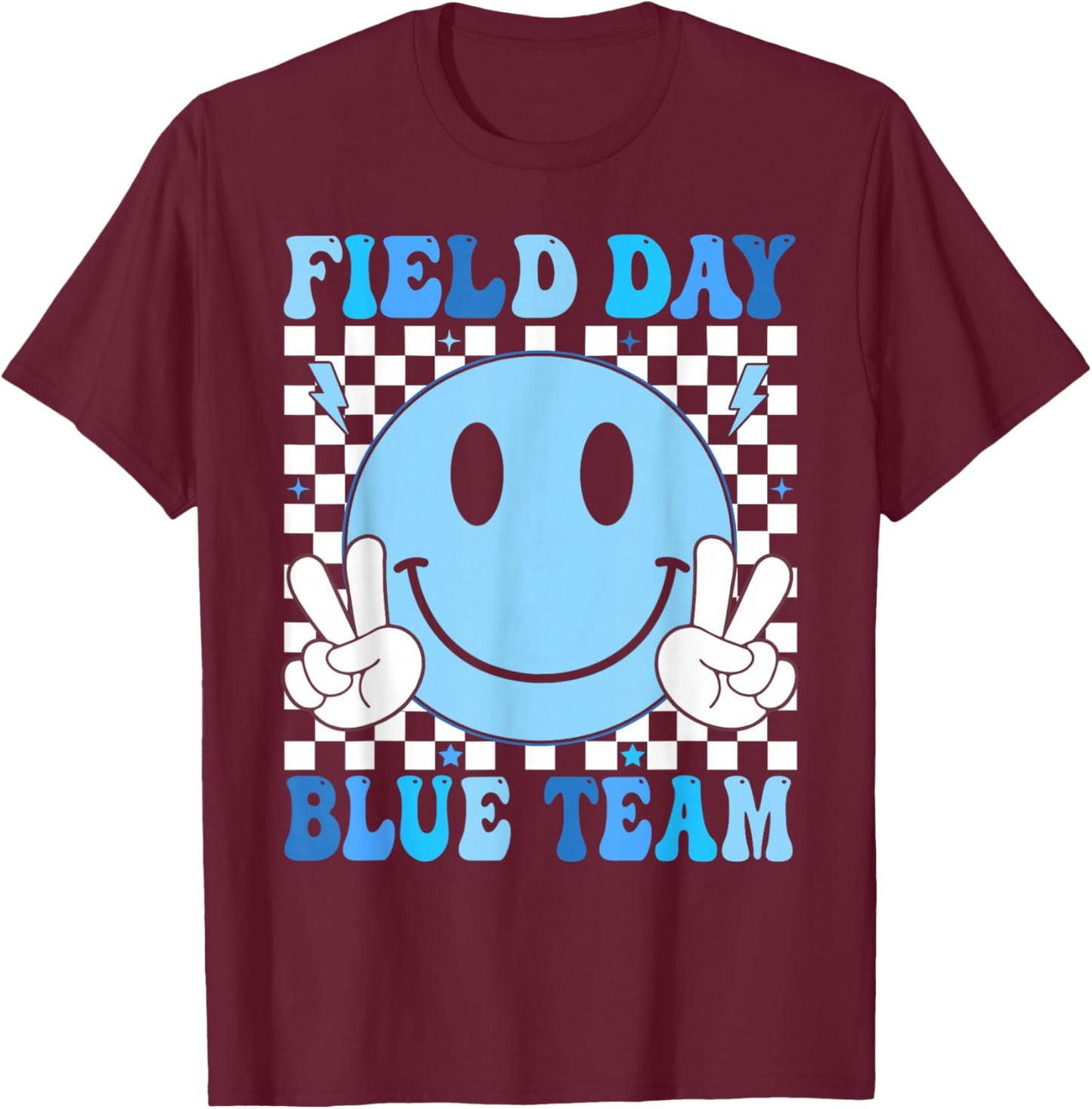 Field Day Blue Team Retro Smile Teacher Kids Field Day 2026 T-Shirt - T-Shirt | Maroon