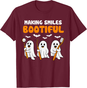 Dentist Smiles Bootiful Ghost Halloween Costume Dental Funny T-Shirt - T-Shirt | Maroon